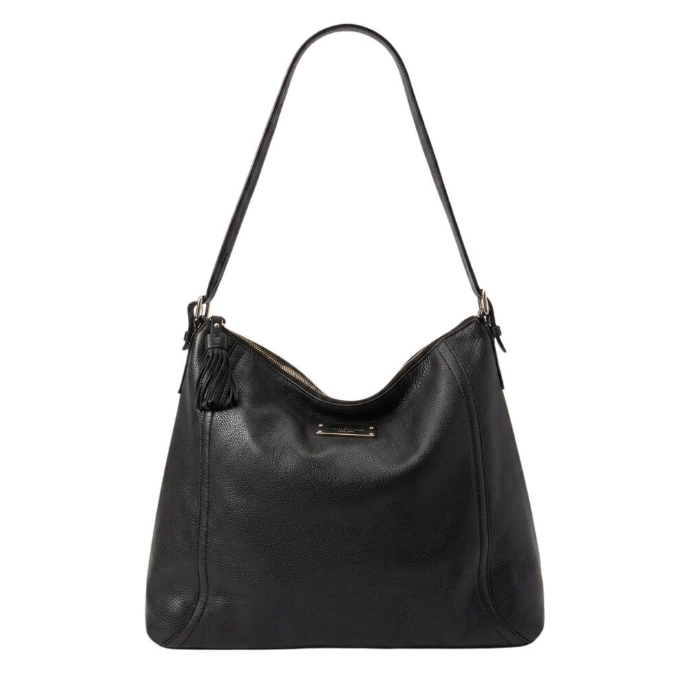 Kate Spade Black Pebbled Leather Hobo Shoulder Bag Tassel Polka Dot